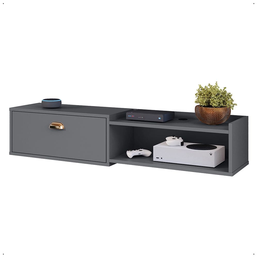 Rack Suspenso Multifuncional Home Parede 1.20 Estante TV 42” Bancada Flutuante México 1 Porta Nicho Sala Quarto