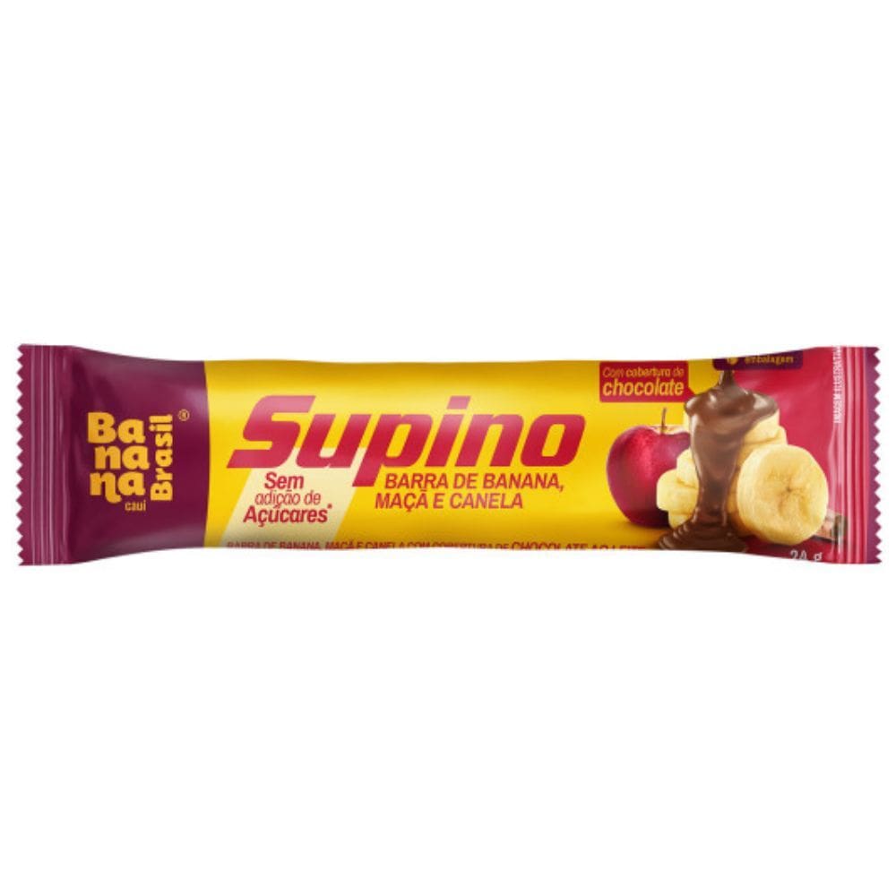 Barra de Fruta Banana Brasil Supino Sabor Banana Maçã e Canela com Cobertura de Chocolate 24g