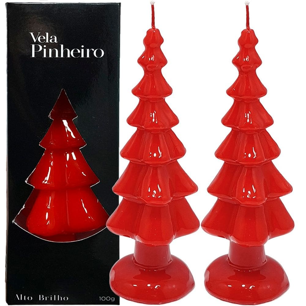 Velas Decorativas Pinheiro Natalino Vermelho 20cm Kit 4pçs