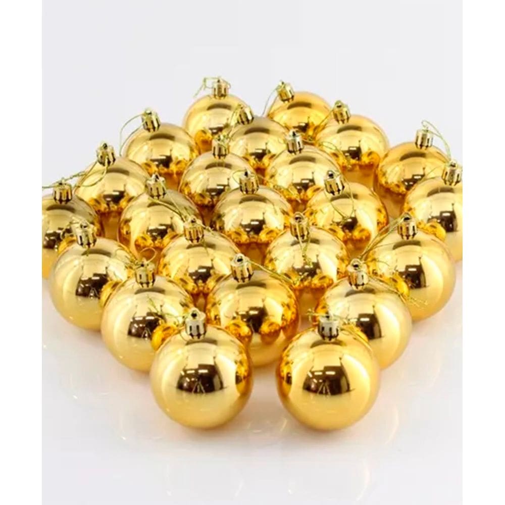 Bolas Dourada Brilhantes Enfeite Árvore Natal Kit 12pçs 70mm