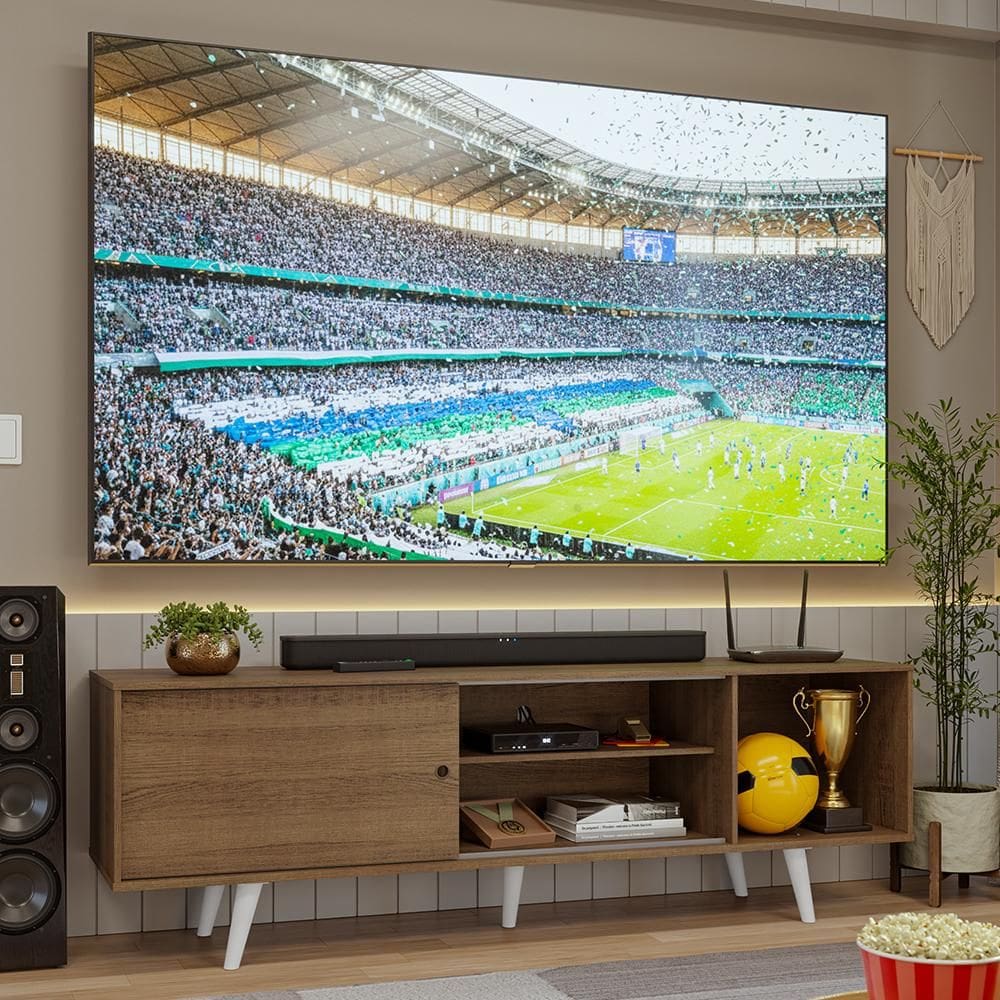 Rack para TV até 80 Polegadas 160cm Rustic Pés Branco Torino Madesa