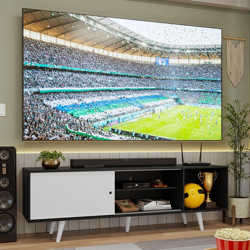 Rack para TV até 80 Polegadas 160cm com Pés Preto/Branco Torino Madesa