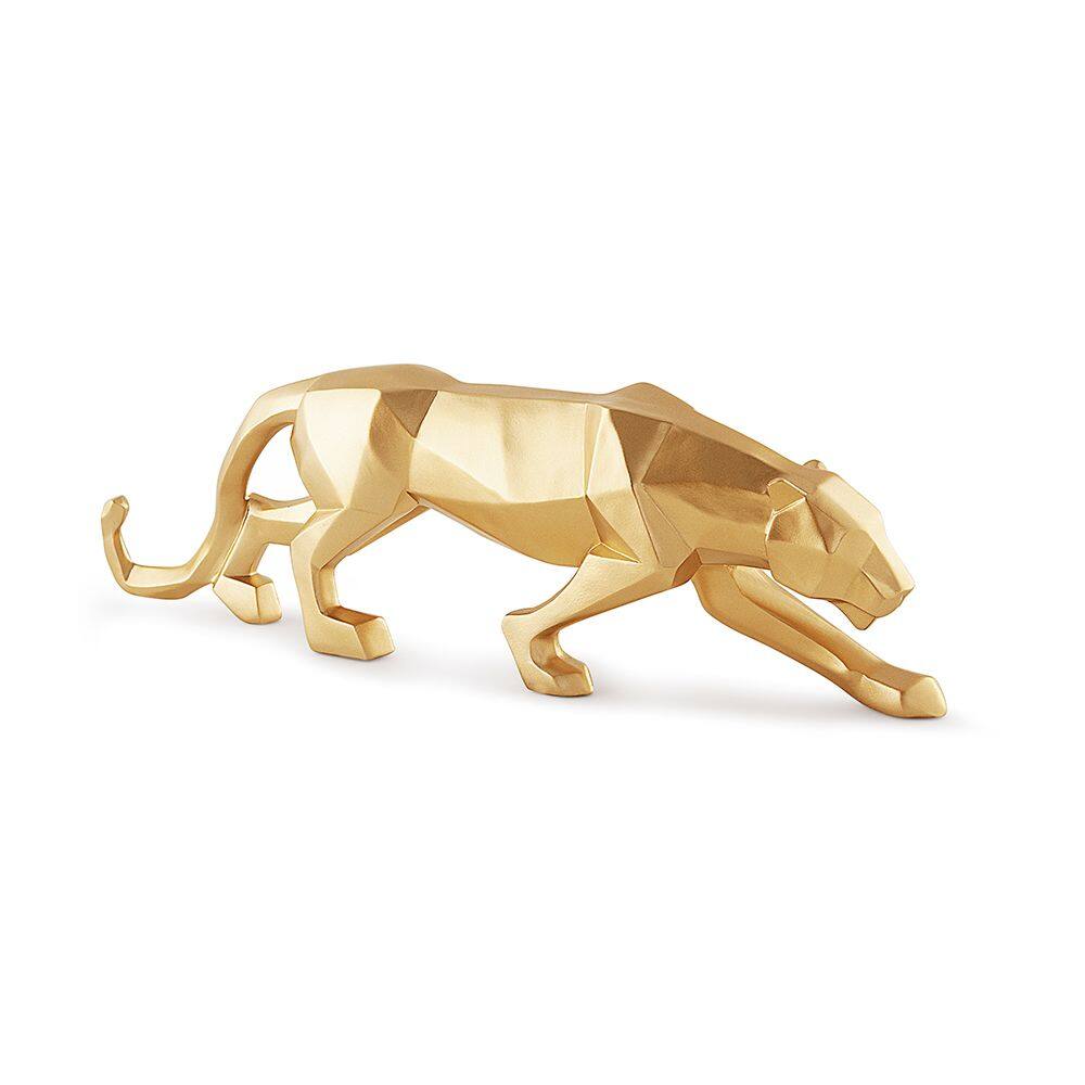 Escultura Decorativa Leopardo Dourado em Poliresina 61x18cm Mart