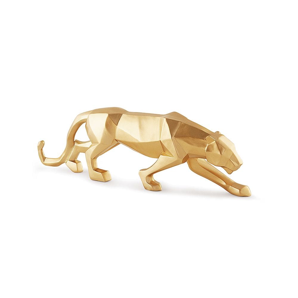 Escultura Decorativa Leopardo Dourado em Poliresina 45x13,5cm Mart