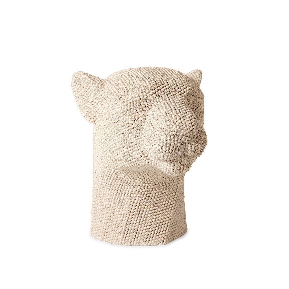 Escultura Decorativa Cabeça de Pantera em Poliresina Bege 21x11cm Mart