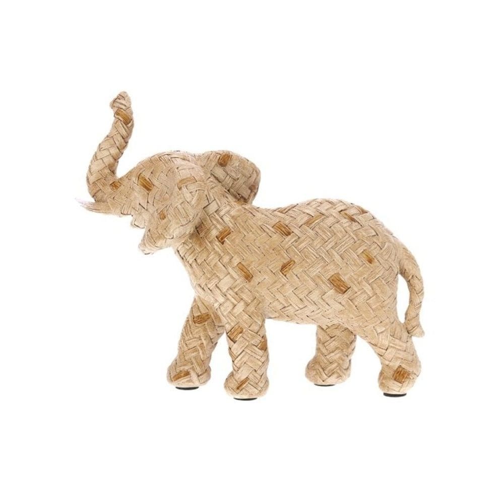 Escultura Decorativa Elefante em Poliresina C/Acabamento Artificial de Palha 19x15cm Mart