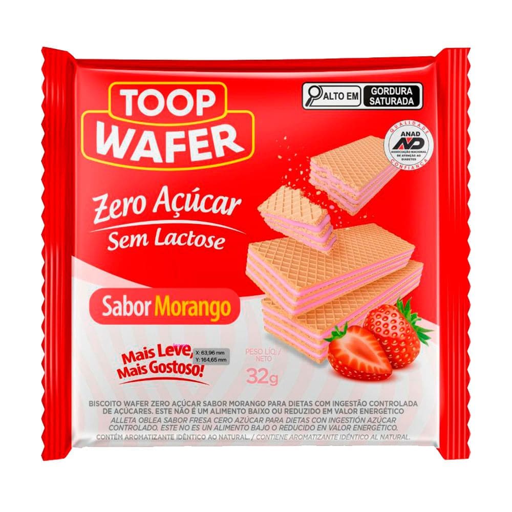 Biscoito Toop Wafer Zero Açúcar Sabor Morango 32g
