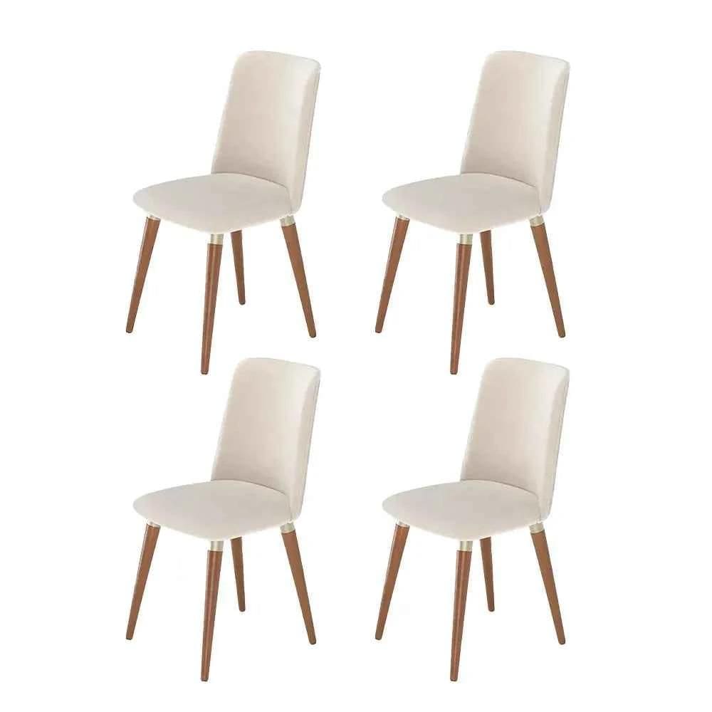 Kit de 4 Cadeiras de Madeira Maciça Estofada Dakota - Natural c/ Linho Off White - Champanhe