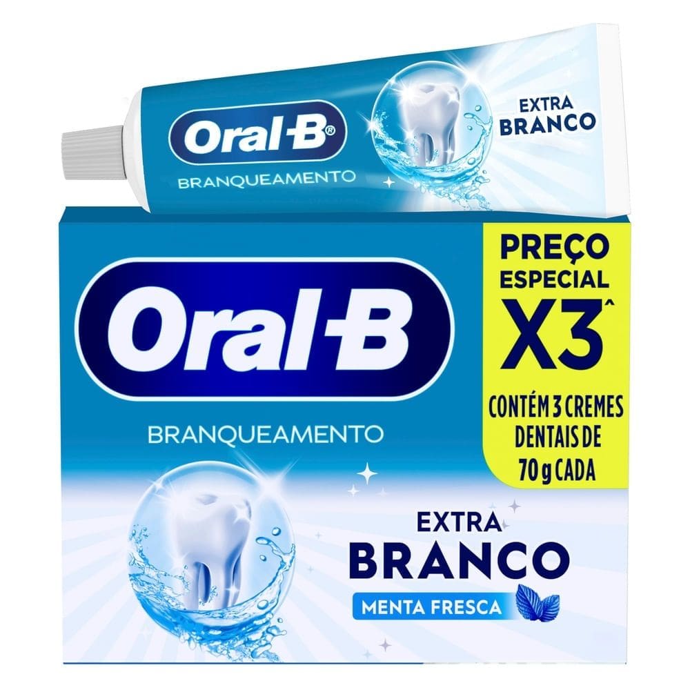 Creme Dental Oral B Extra Branco Menta Fresca com 3 Unidades de 70g cada