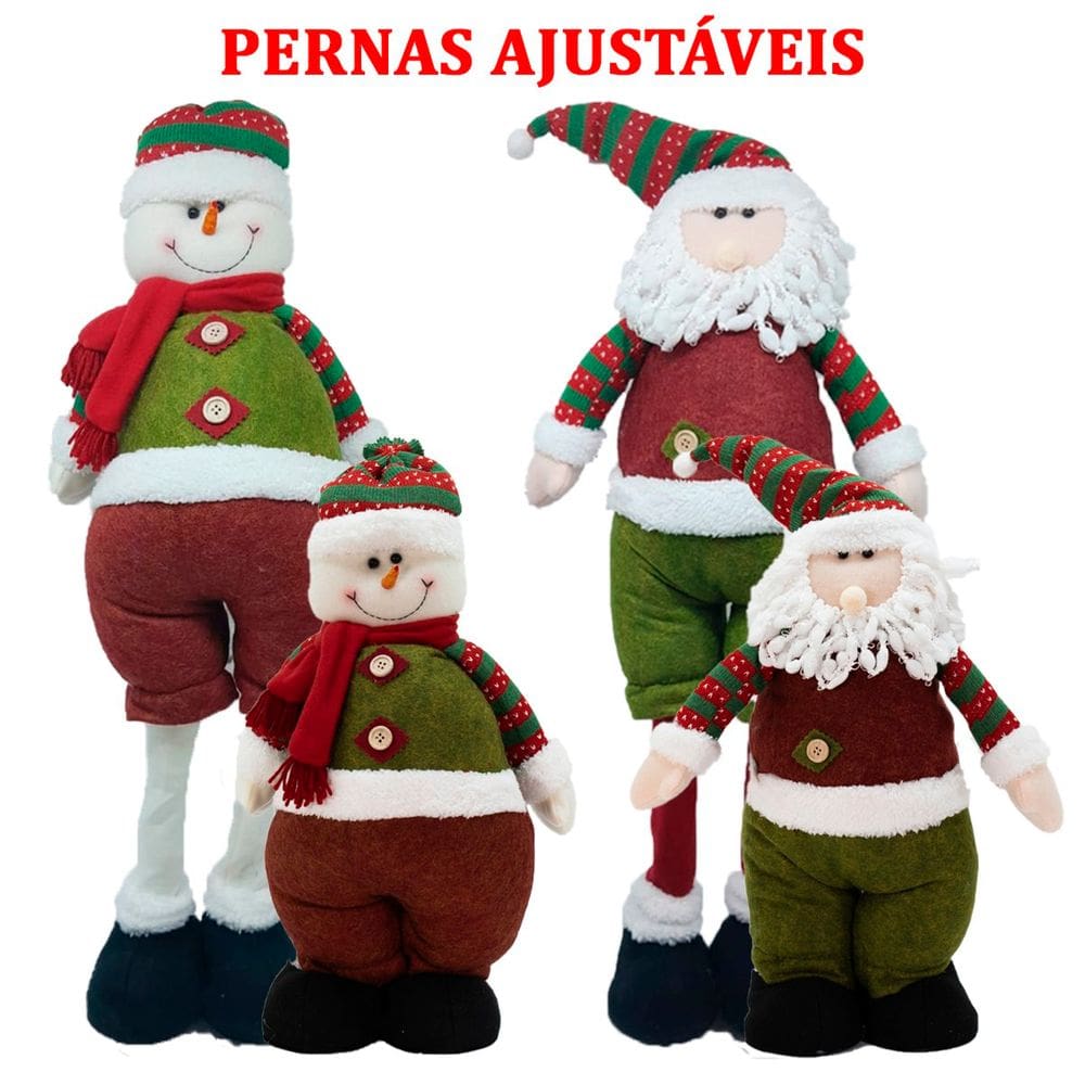 Dupla Bonecos Natalino Pernas Ajustáveis Noel E Boneco Neve