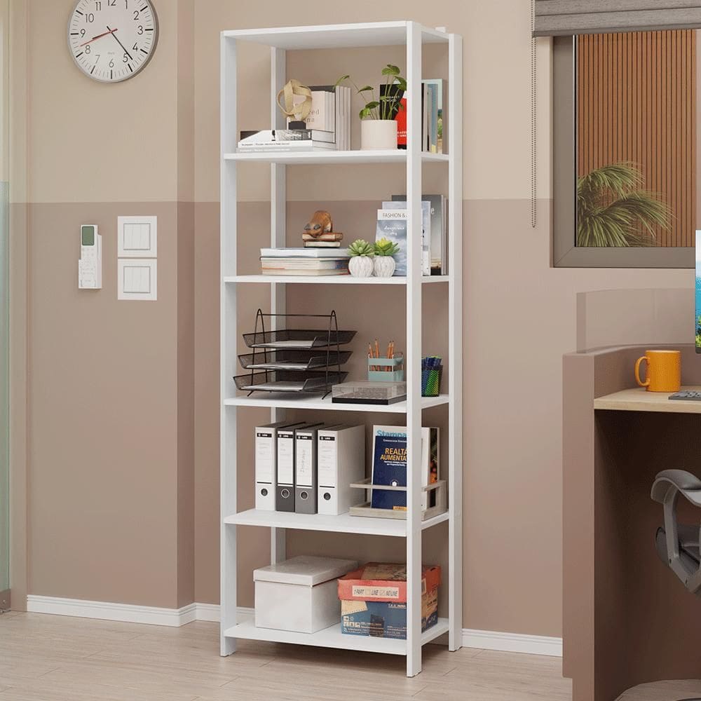 Estante Armário Multiuso para Escritório 59cm 5 Prateleiras Branco Madesa
