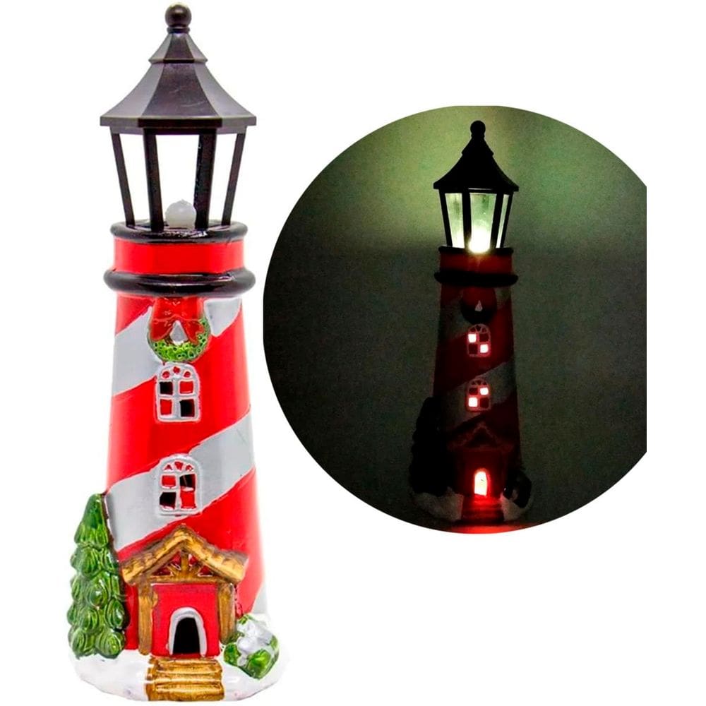 Enfeite Decorativo Natalino Farol Casa Listrada Com Led 30cm