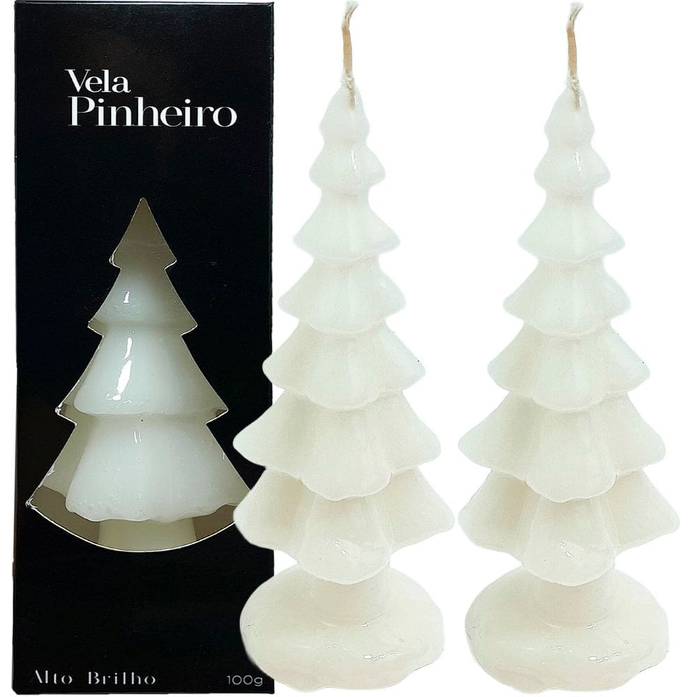Velas Decorativas Pinheiro Natalino Branco De 20cm Kit 2pçs