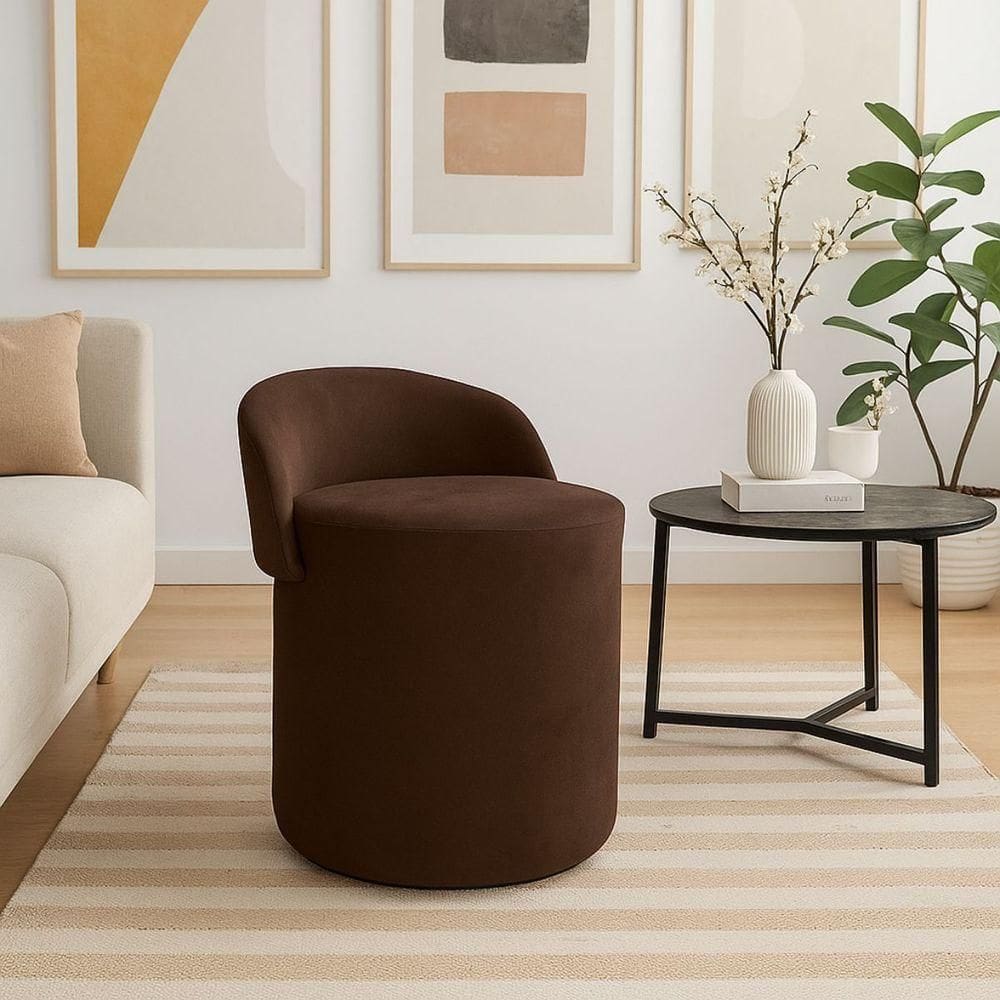 Puff Banco Orgânico Encosto Redondo Sala Estar Quarto Suede Marrom