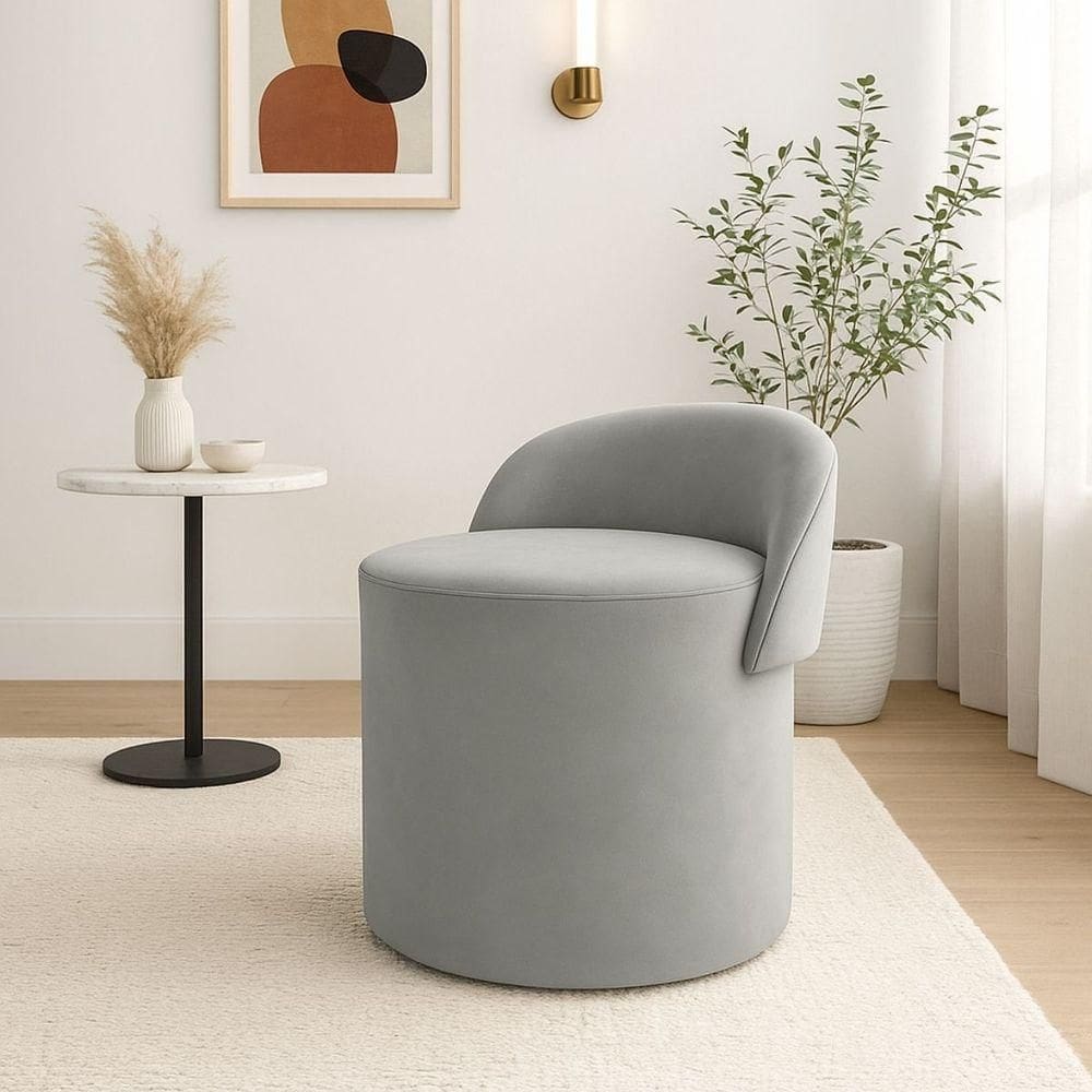 Puff Banco Orgânico Encosto Redondo Sala Estar Quarto Suede Cinza