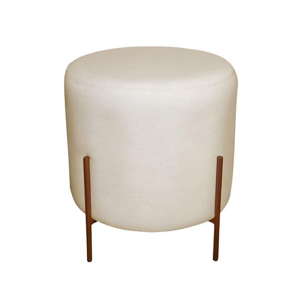 Puff Redondo Para Sala Pés De Ferro Elon Bege Bronze Linho