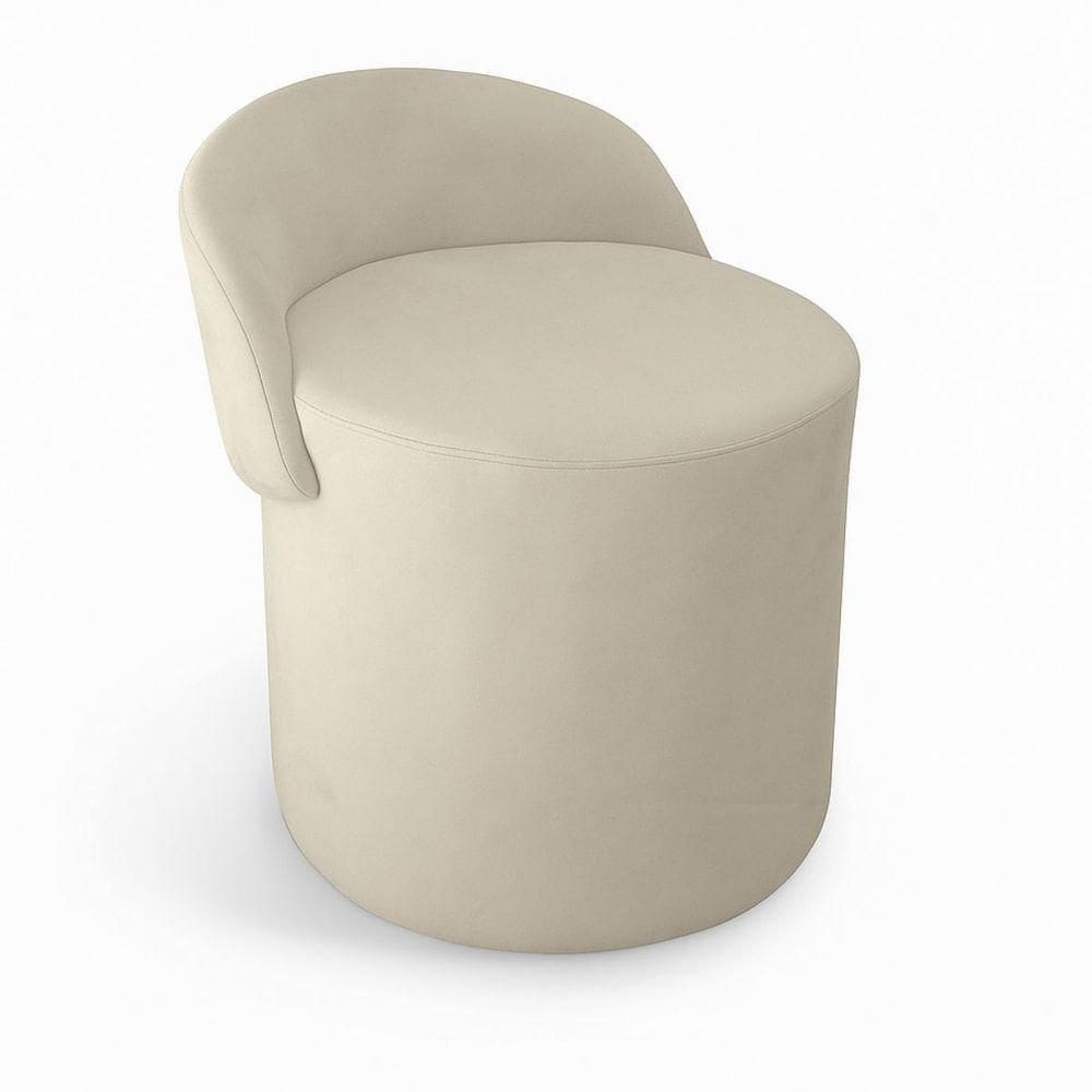 Puff Encosto Confortável Sala Estilo Moderno Redondo Suede Bege