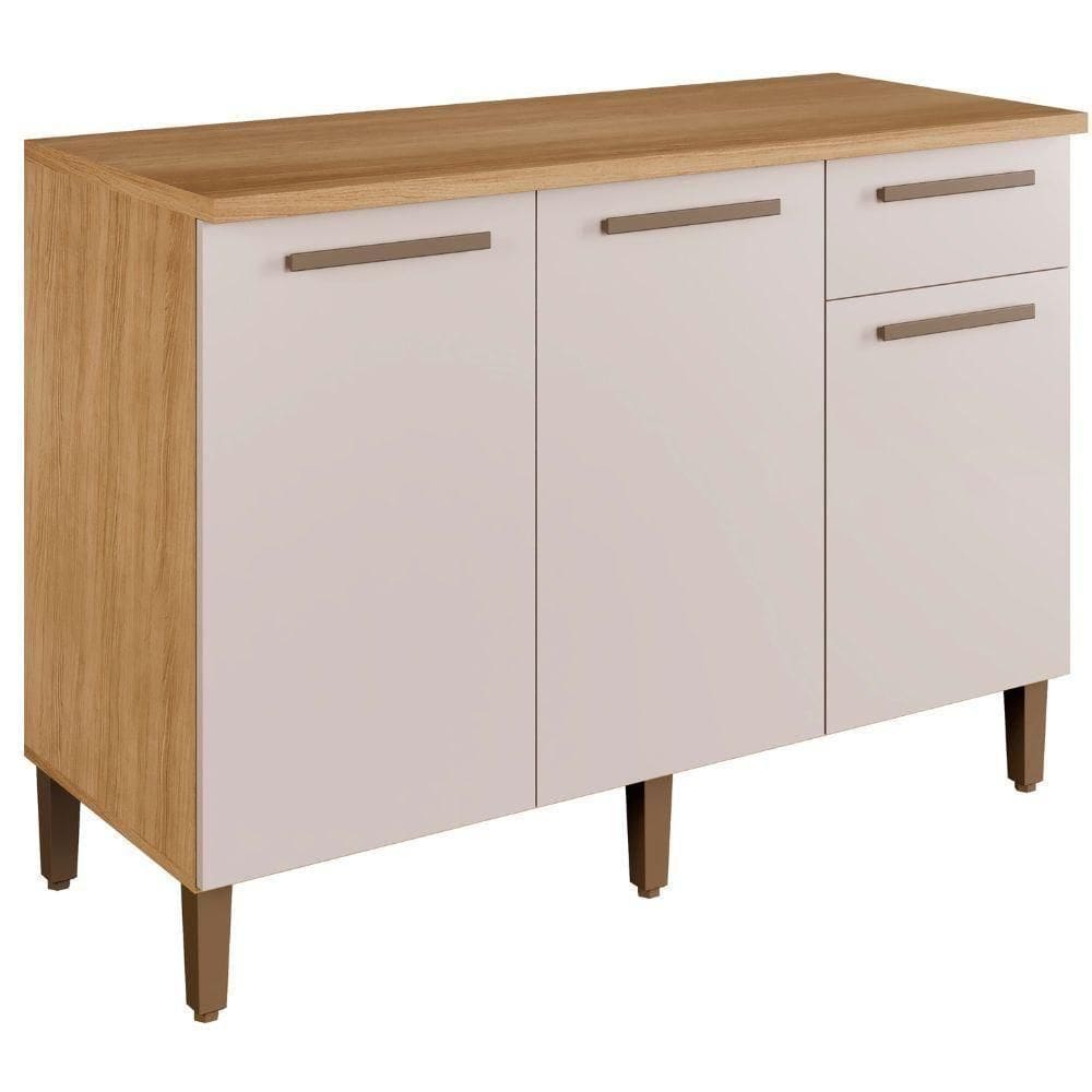 Balcão Titanium 3 Portas 1 Gaveta Cinamomo Off White Arte Móveis