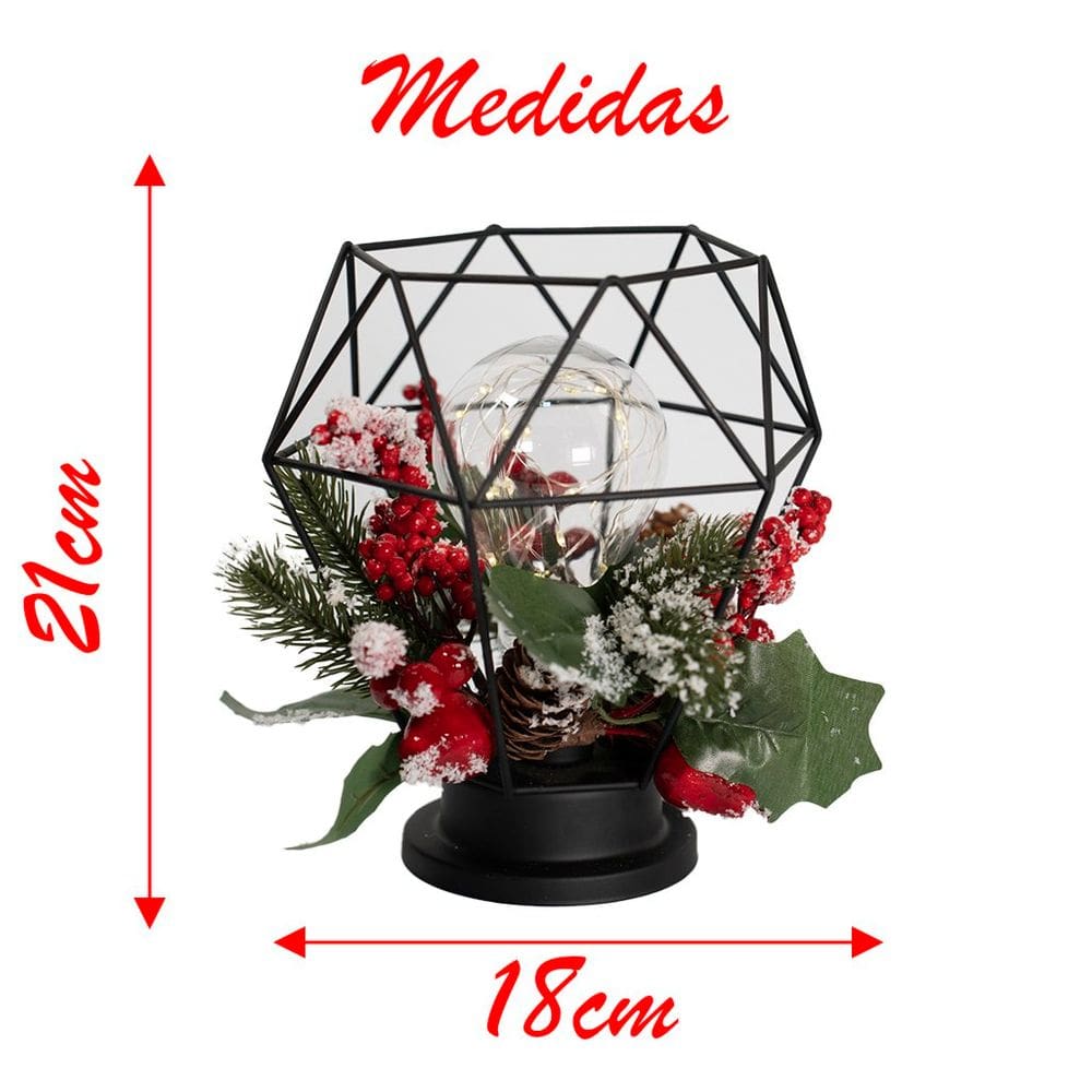 Decoração Lamparina Natal Enfeite Iluminado Natalino 21cm