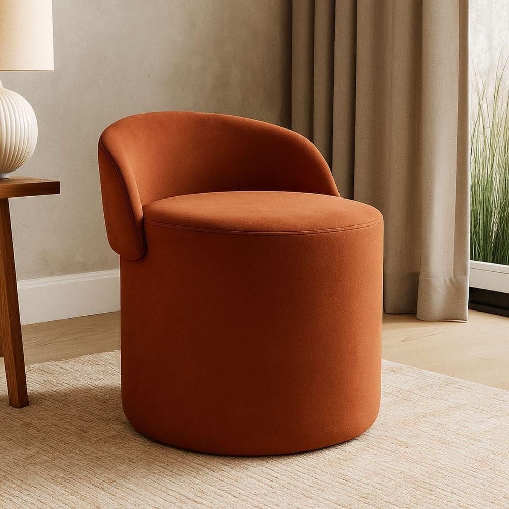 Puff Banco Orgânico Encosto Redondo Sala Estar Quarto Suede Terracota