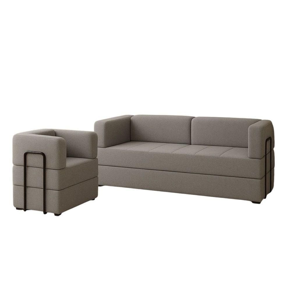 Kit Sofá E Poltrona Na Caixa Modular Jade Para A Sala Cinza