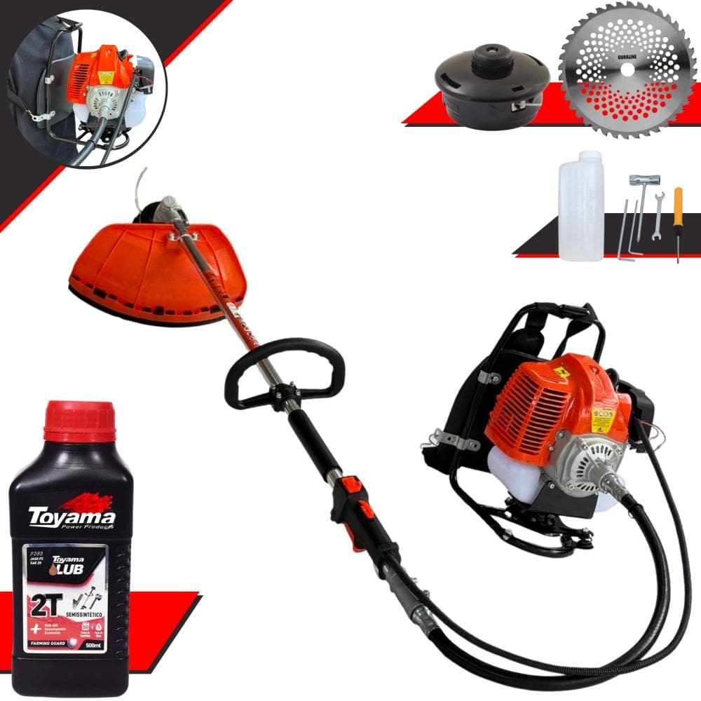 Roçadeira Costal À Gasolina Terra GRC430 43cc 1,7HP Alta Rotação Com 2 Opções de Corte Carretel de Nylon + Faca 40 Dentes de Vídea + Óleo Toyama 2T