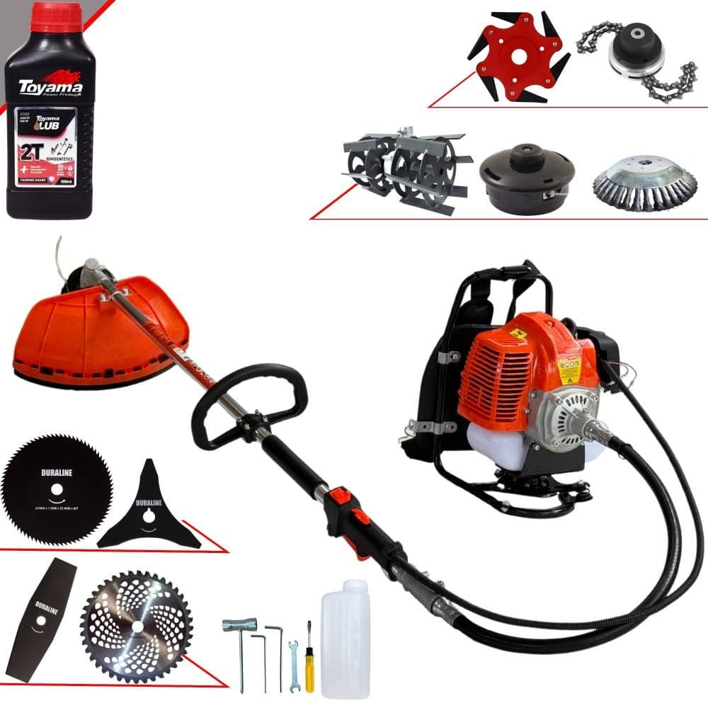 Cortador de Grama Costal À Gasolina Terra GRC430 43cc 1,7HP Alta Performance Roçadeira Com Carretel e Kit de 8 Opções de Cortes + Óleo Toyama 2 Tempos