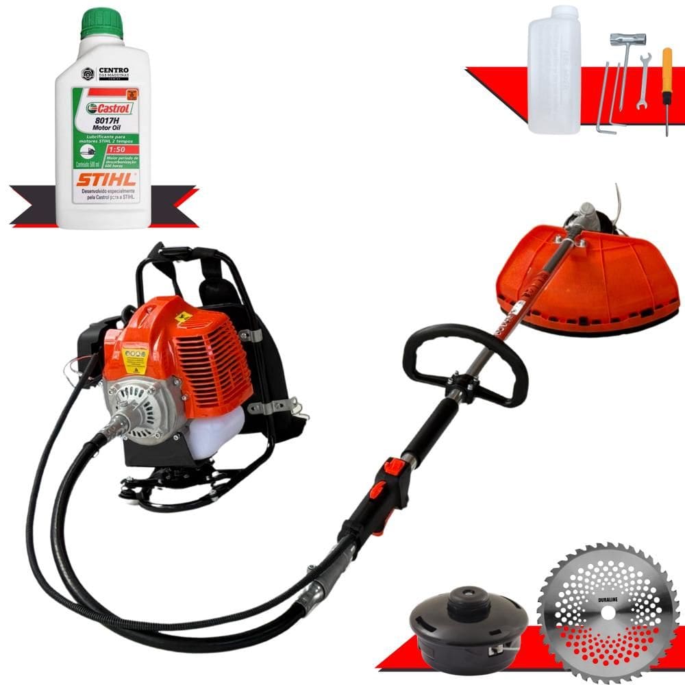 Roçadeira Costal Multifunções Terra GRC-430 À Gasolina 1,7HP de Potência 43cc Completa Com Carretel de Nylon + Faca 40 Dentes Vídea + Óleo Stihl 2T