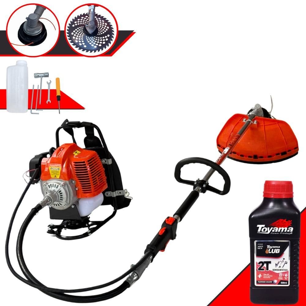 Roçadeira Costal Multifunções Terra GRC-430 À Gasolina 1,7HP de Potência 43cc Completa Com Carretel de Nylon + Faca 40 Dentes Vídea + Óleo Toyama 2T