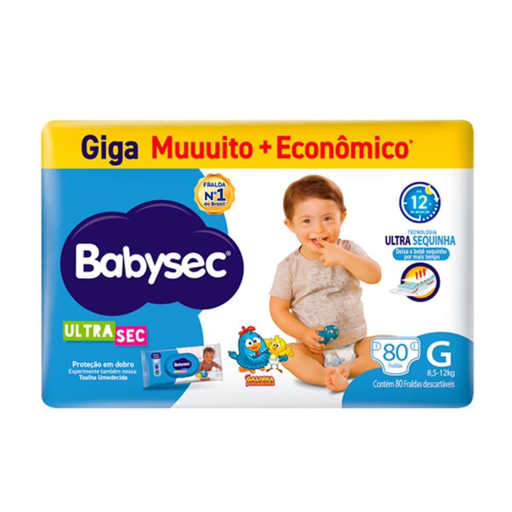Fralda Babysec Ultrasec Giga Tamanho G 80 Unidades Descartáveis