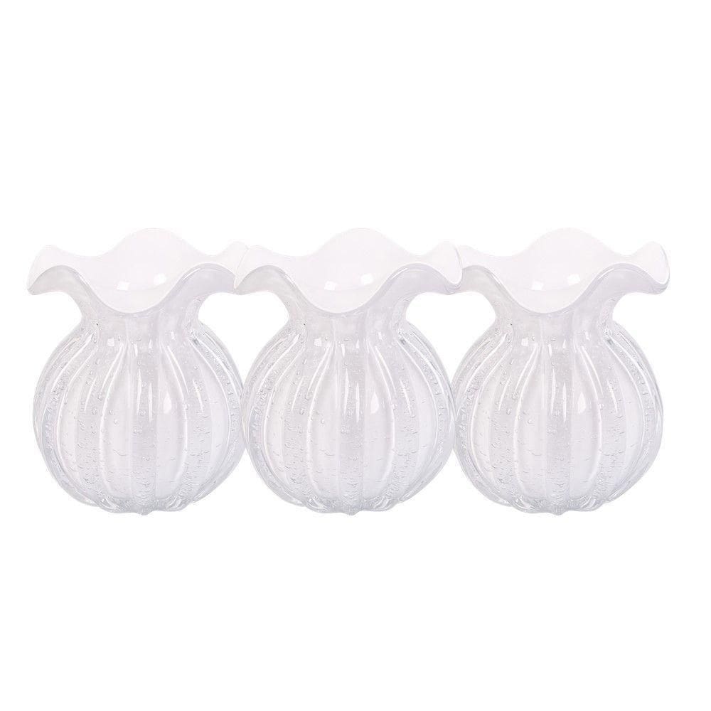Kit 3 Vaso De Vidro Murano Flor Plantas Arranjos Branco Leitoso Trouxinha 10x11cm Wolff