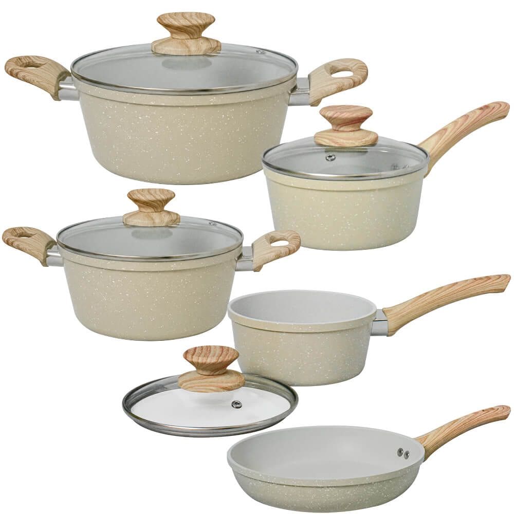 Jogo de Panelas Antiaderente Cerâmica de Indução 5 Peças Viena Bege Orgânica - Casambiente