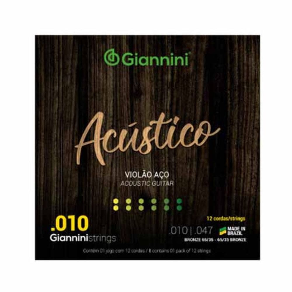 Encordoamento Para Violao Aço 12 Cordas Giannini Acustico Bronze 65/35 Geswa12 (.010 - .047) - 5926