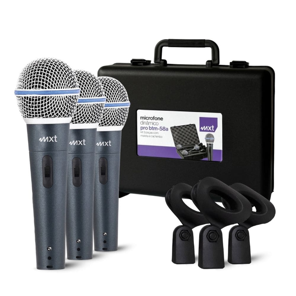 Kit Com 3 Microfones Dinâmico Profissional MXT - Pro Btm-58A