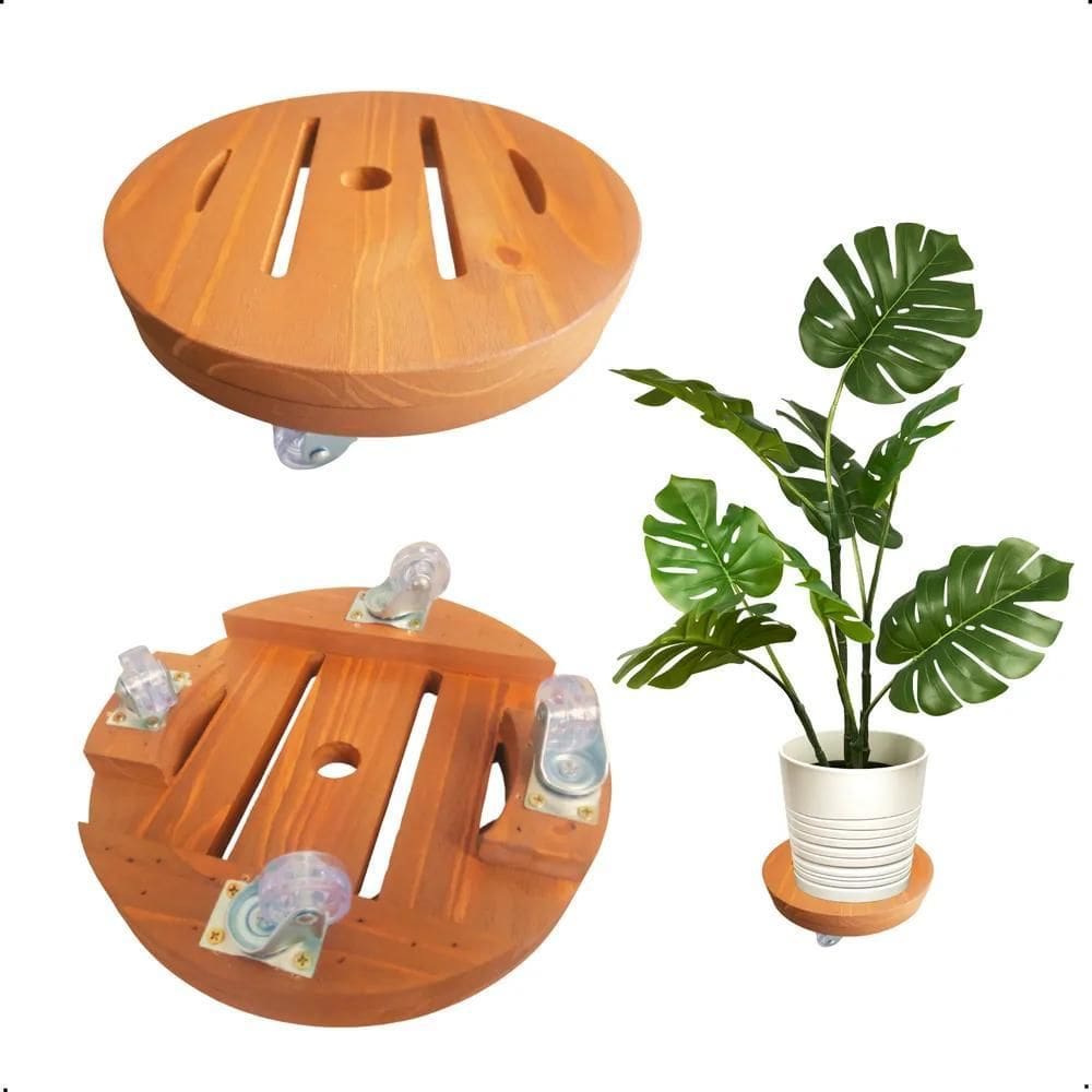 2X Suporte Para Vasos Plantas Com Rodinha Cristal Redondo 30