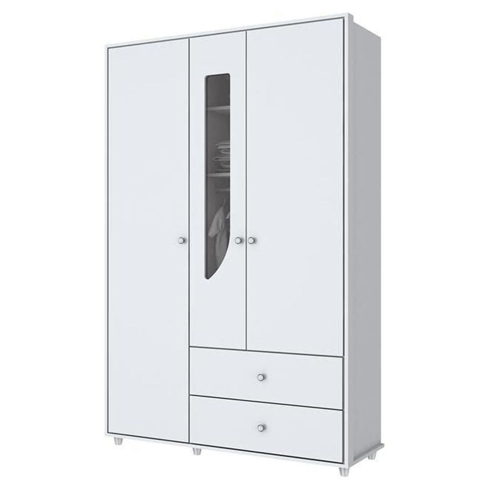 Roupeiro Infantil 3 Portas 7 Prateleiras 1 Cabideiro - Branco