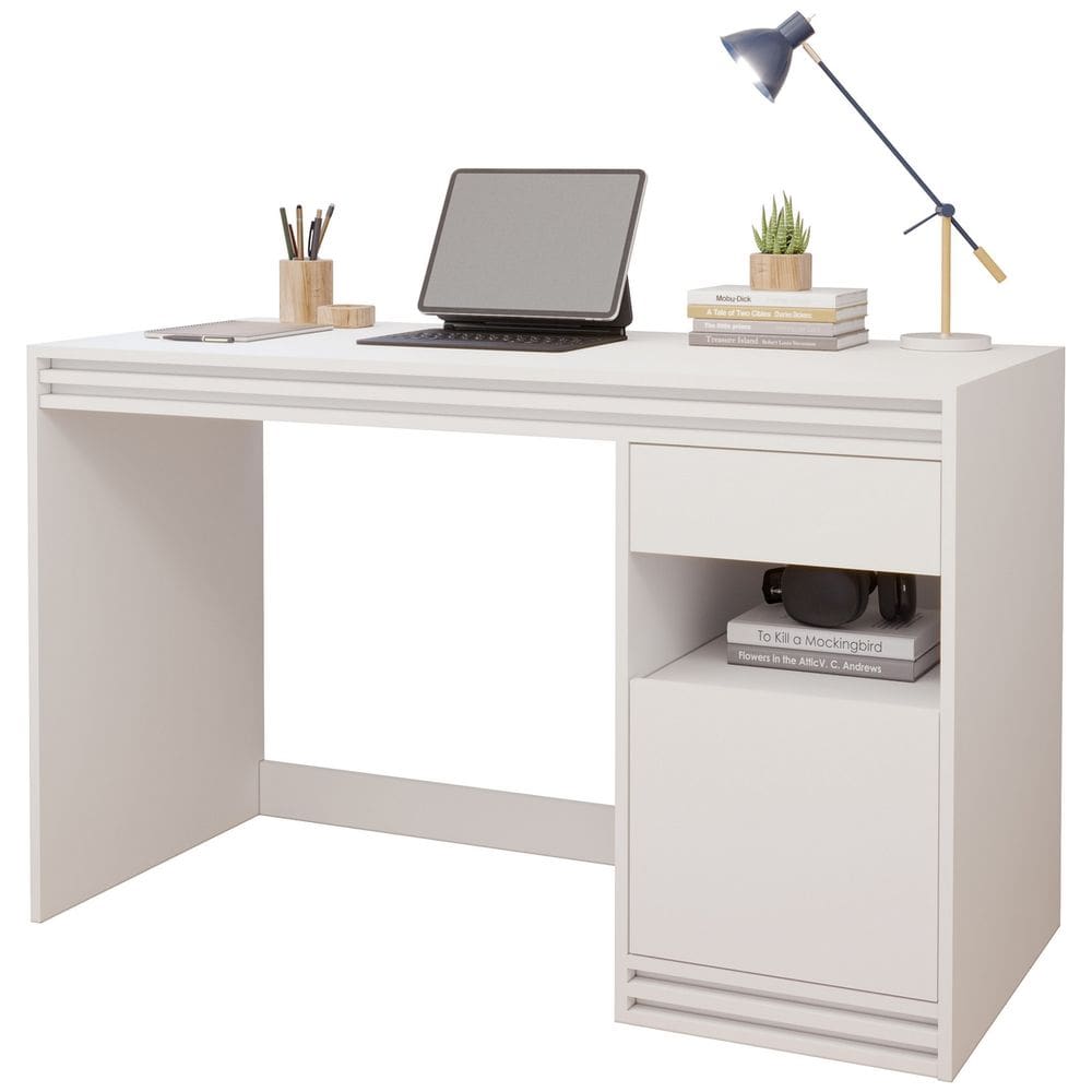 Esrivaninha Mesa Estudos Quarto 120cm Gaveta Porta Branco