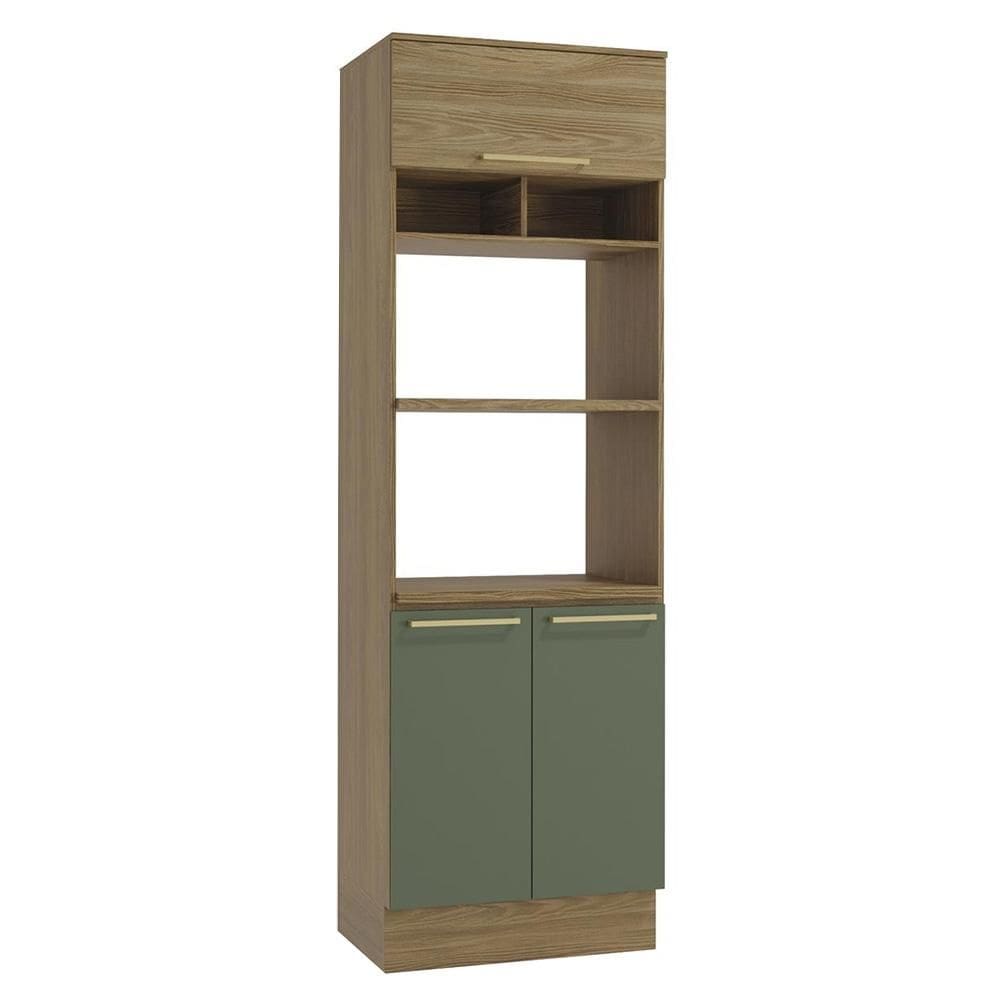 Torre-Quente para Cozinha Kappesberg 3 Portas Botanic, Nogueira e Verde Oliva 70 cm
