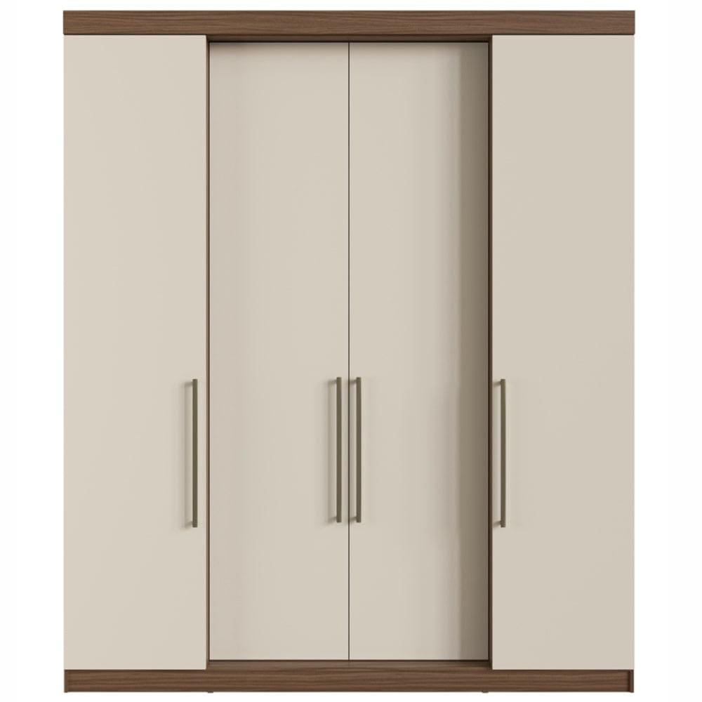 Guarda-Roupa Solteiro Édez Soft, 4 Portas de Bater, Off White e Nogueira, 180 cm