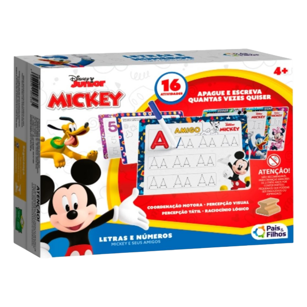 Jogo Letras e Números Apague e Escreva Quantas Vezes Quiser Mickey e Seus Amigos +4 Anos Pais e Filhos