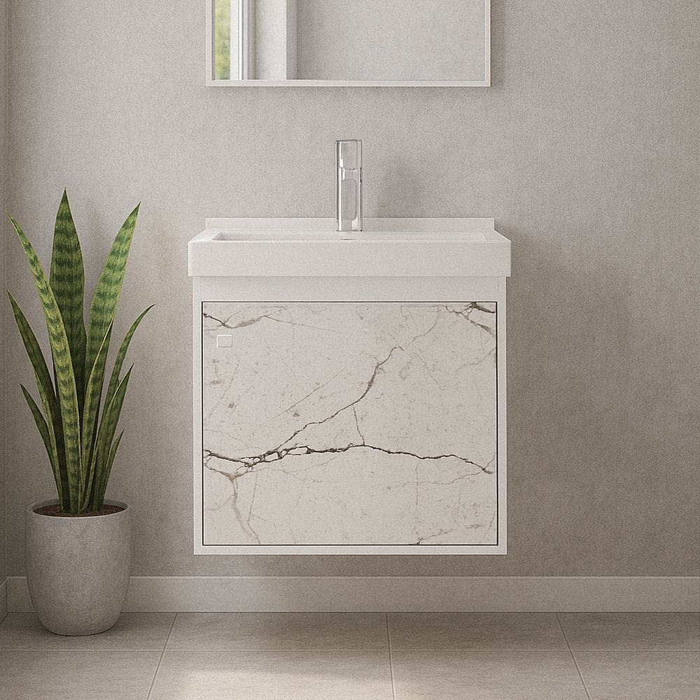 Gabinete Armário para Banheiro 40cm MDF com Cuba - Veneto Branco