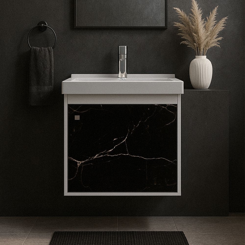 Gabinete Armário para Banheiro 40cm MDF com Cuba - Veneto Preto