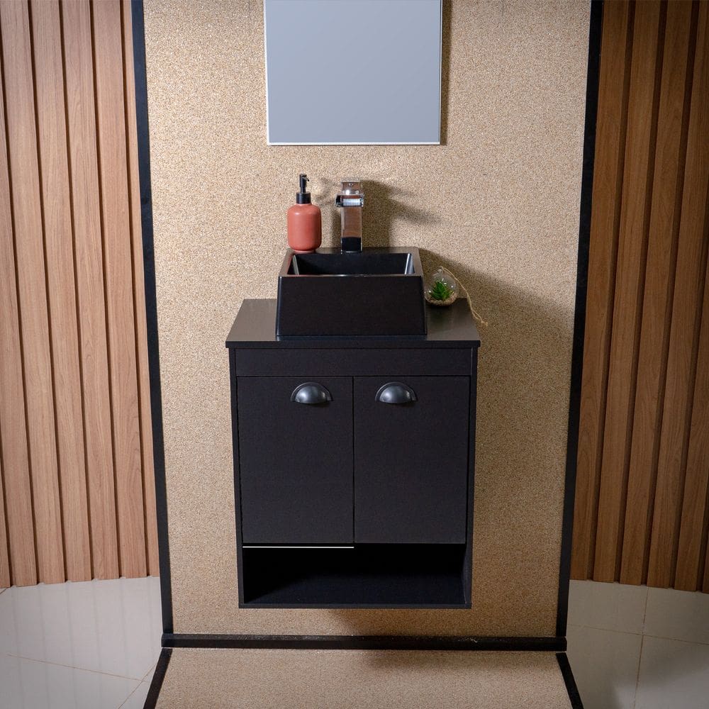 Gabinete Armário para Banheiro 50cm MDF com Cuba - Latina Preto