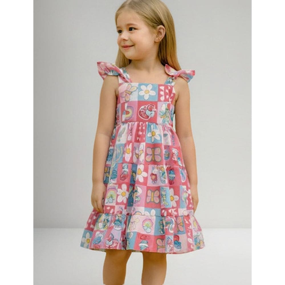 Vestido Infantil Meninas Temático Do Filme Smurfs Estampado