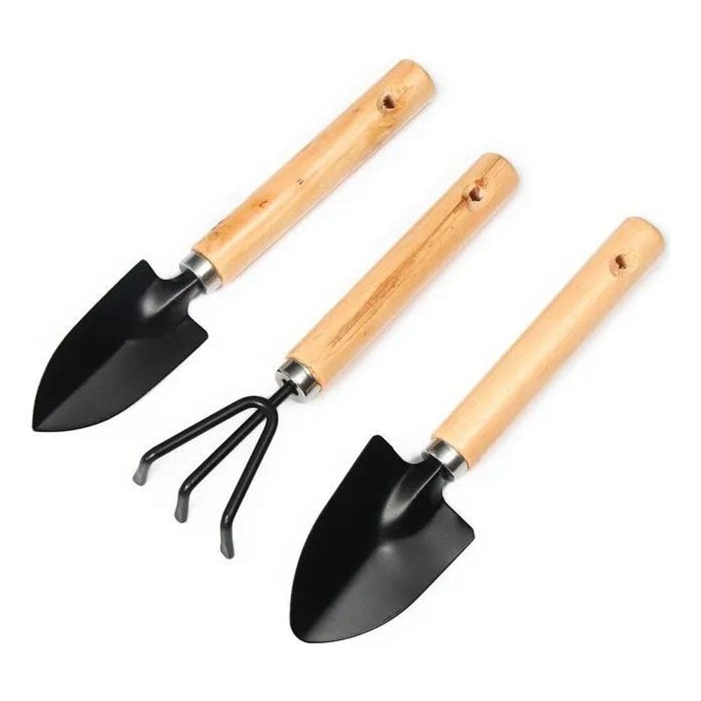 2X Kit Jardinagem 3 Peças Mini Pá Garfo E Ancinho Horta Jard