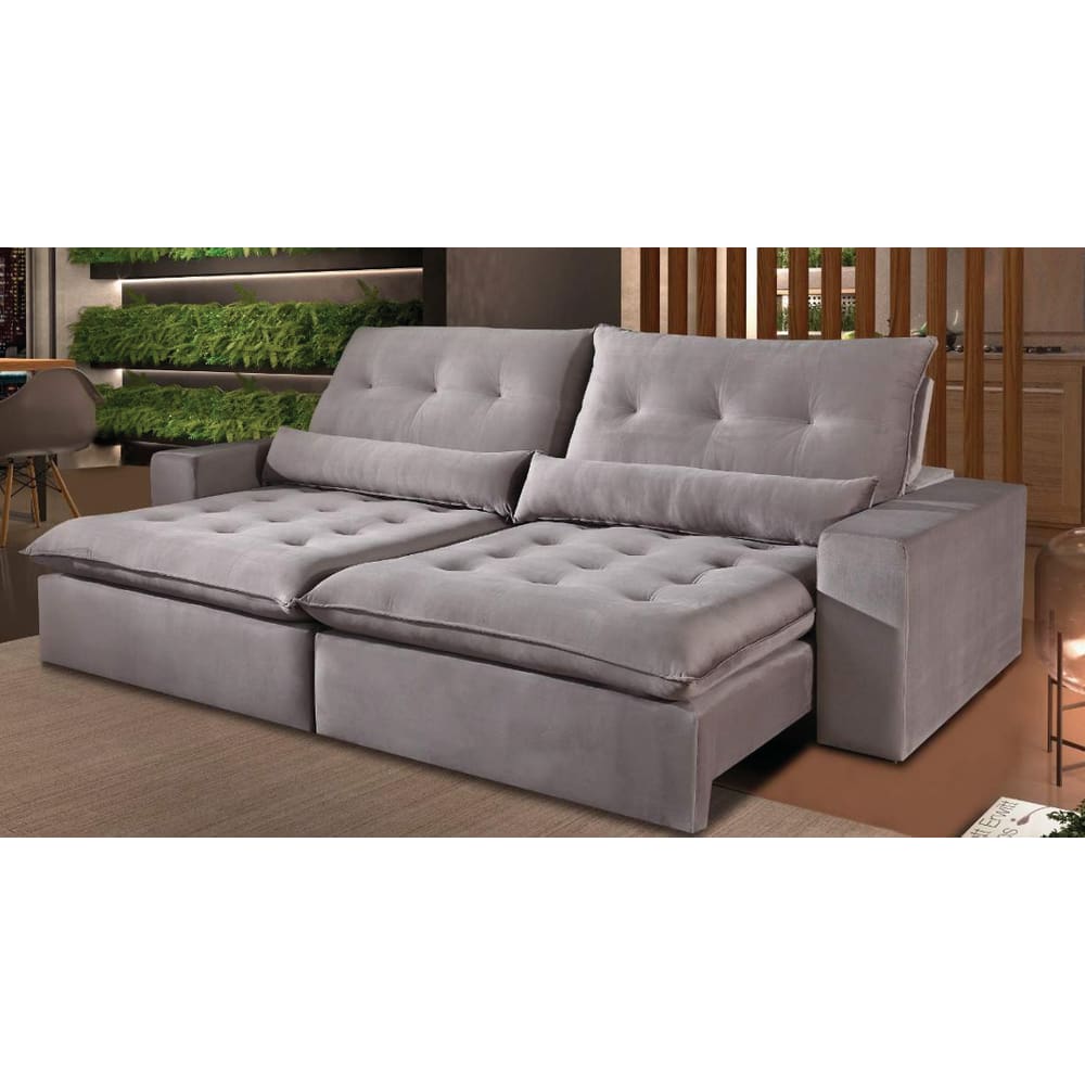 Sofá Retrátil e Reclinável Luciana Luxo com Molas Ensacadas e Almofadas Decorativas Vários Tecidos 2,50M