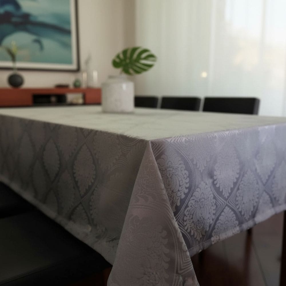 Toalha de Mesa Retangular 160 x 320 Jacquard Cinza 58% Algodão 42% Poliester