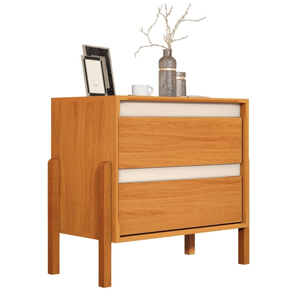Mesa de Cabeceira Verona com 2 Gavetas e Pés Madeira Maciça