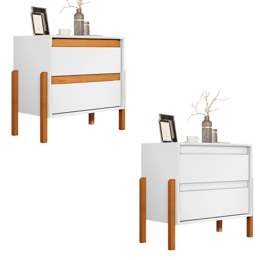 Kit 2 Mesa de Cabeceira Verona 2 Gavetas Pés Madeira Maciça