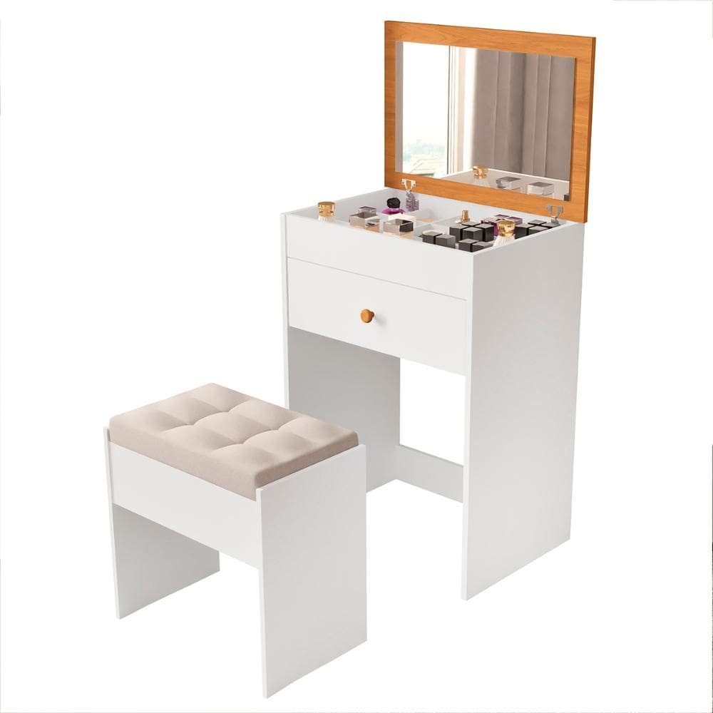 Penteadeira Clara Com 1 Gaveta e Banqueta Estofada